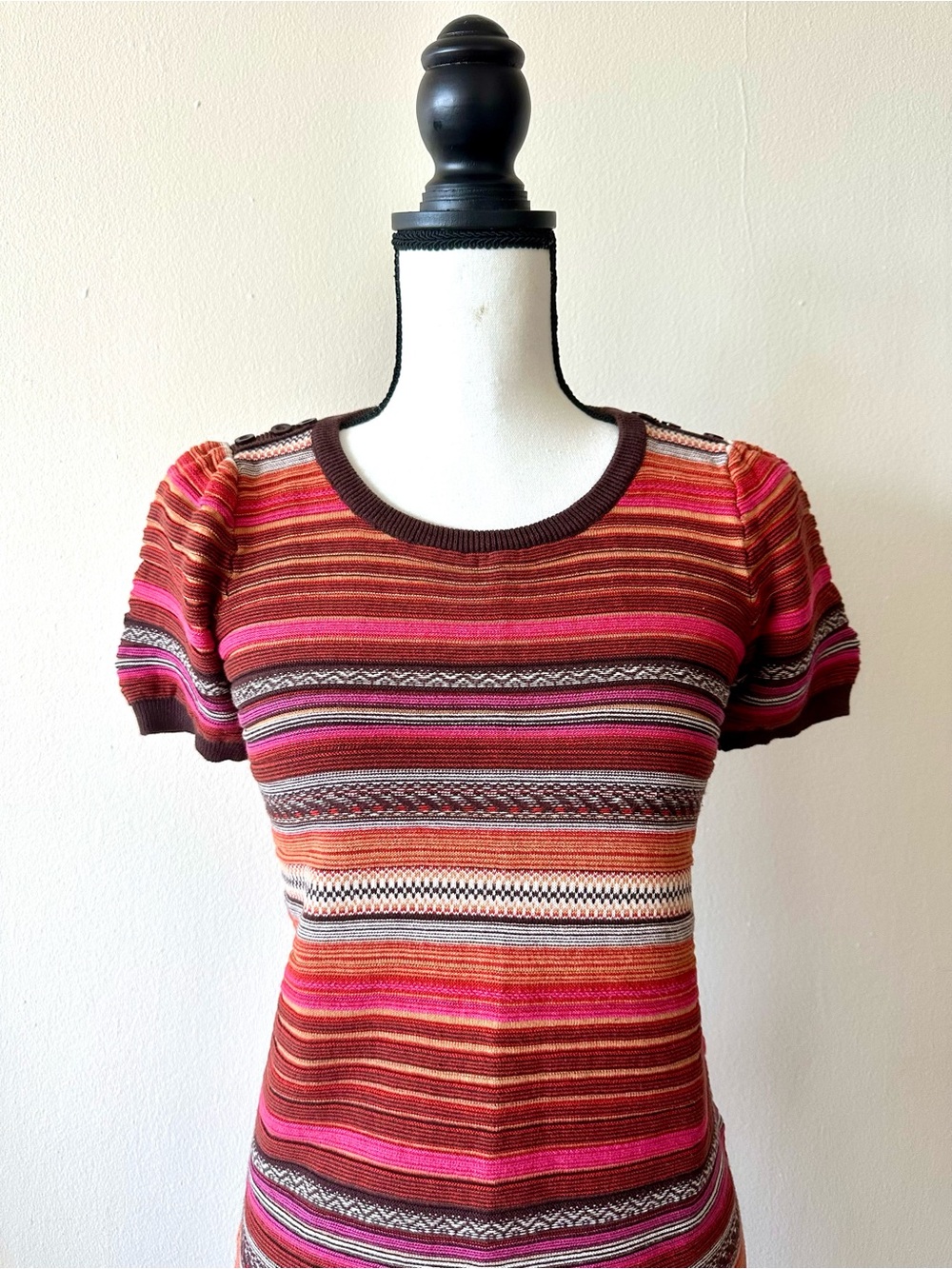 Valleygirl Striped Knit Dress in Pink, Brown and Orange